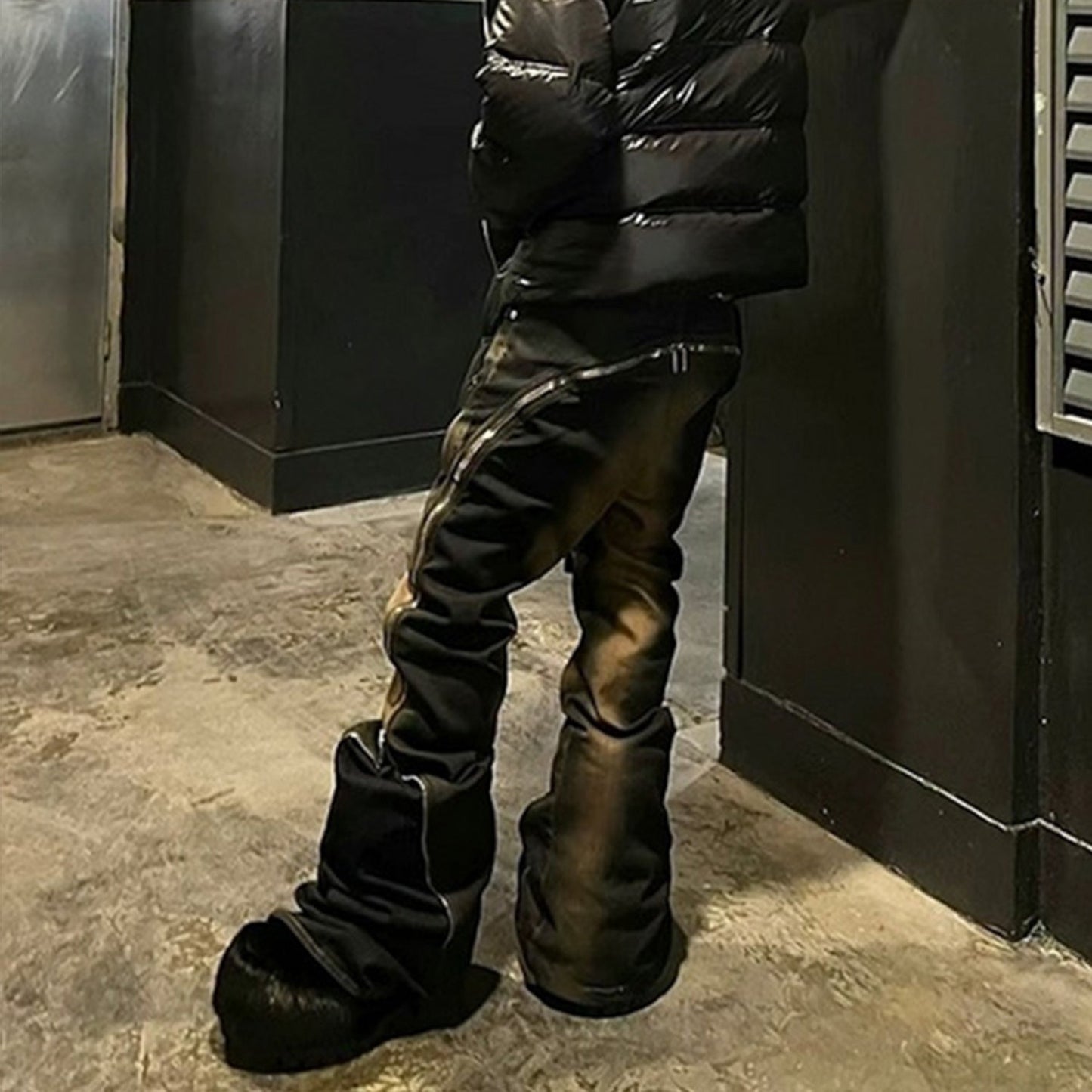 MIJKO Men's Vintage Pants MIJKO Men's Women's Washed Old Trousers Wide Feet Zipper Jeans