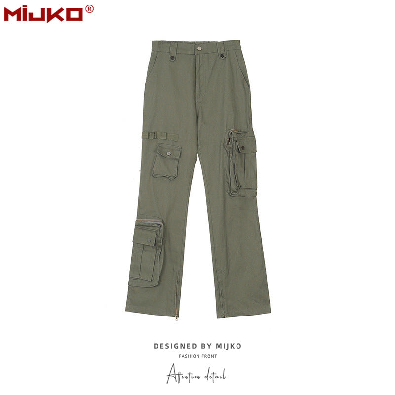 MIJKO Mens Vintage Pants Chain Leg Casual Overalls