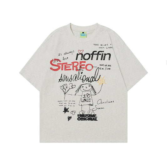 Unisex T-shirts Summer Painting Cartoon Men's Loose Short Sleeve T-Shirt