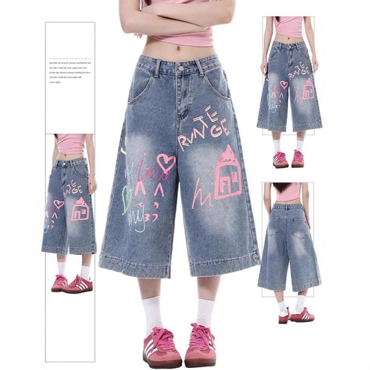 Women jeans retro summer loose cropped pants