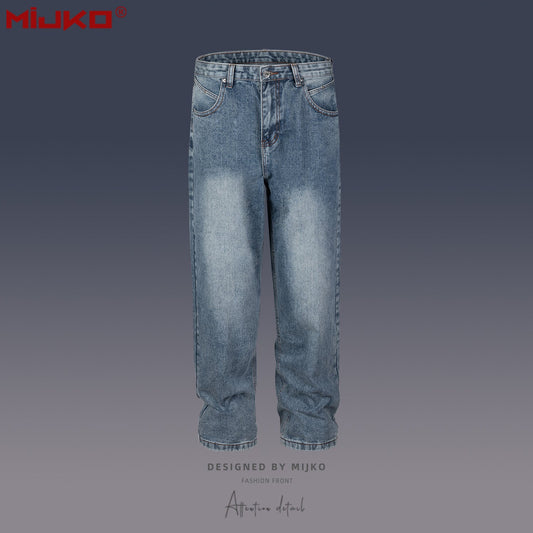 MIJKO Mens Vintage Pants Washed Old Unisex Jeans
