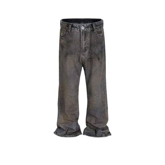 MIJKO Men Vintage Pants MIJKO micro-wide-footed trousers washed old jeans