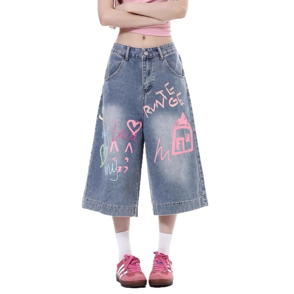 Women jeans retro summer loose cropped pants