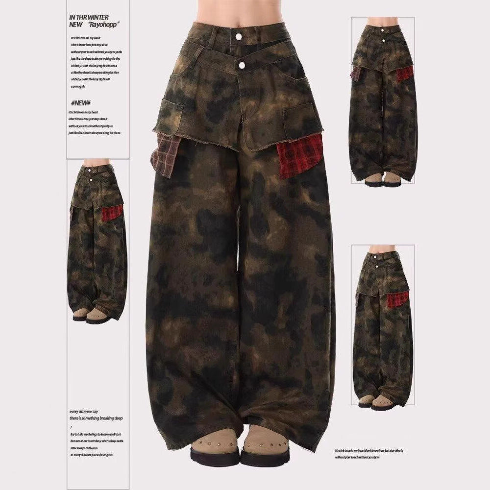 Women jeans retro camouflage women's summer high waist