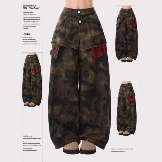 Women jeans retro camouflage women's summer high waist