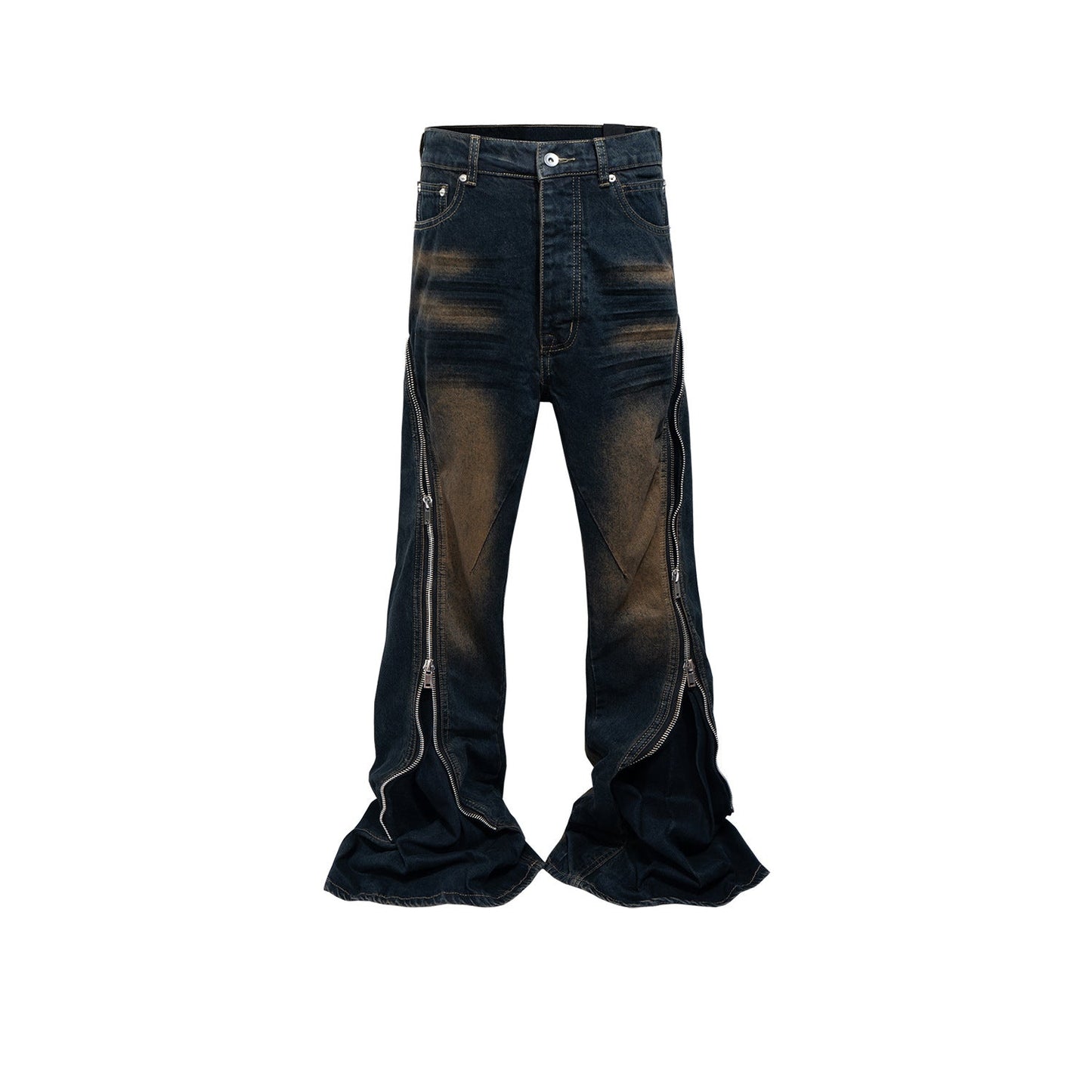 MIJKO Men's Vintage Pants MIJKO Men's Women's Washed Old Trousers Wide Feet Zipper Jeans
