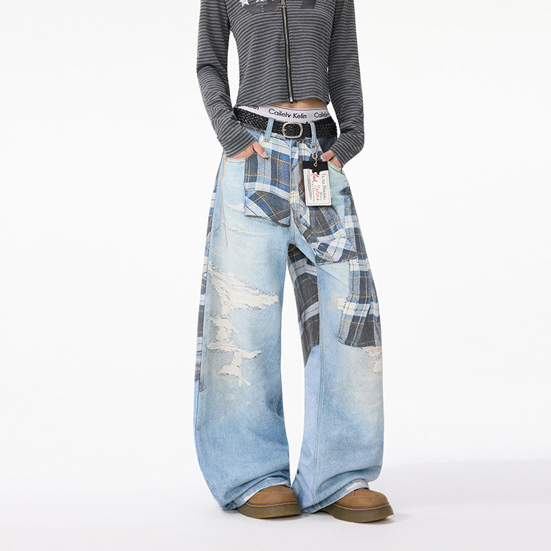 Women jeans retro ripped high waist loose women