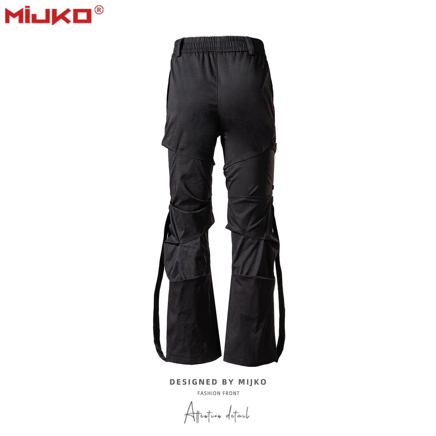 MIJKO Mens Vintage Pants Button Ribbon Broadly Feet Casual Pants