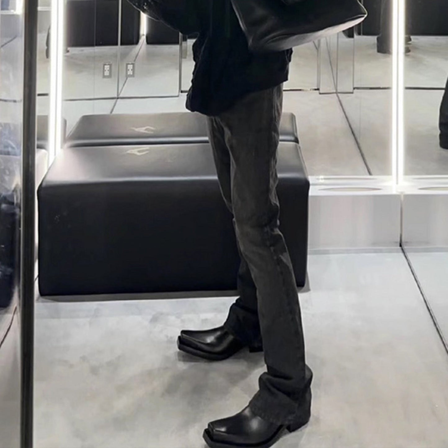 MIJKO Mens Vintage Pants MIJKO BootCut Old Wash Water Old Black Grey Jeans