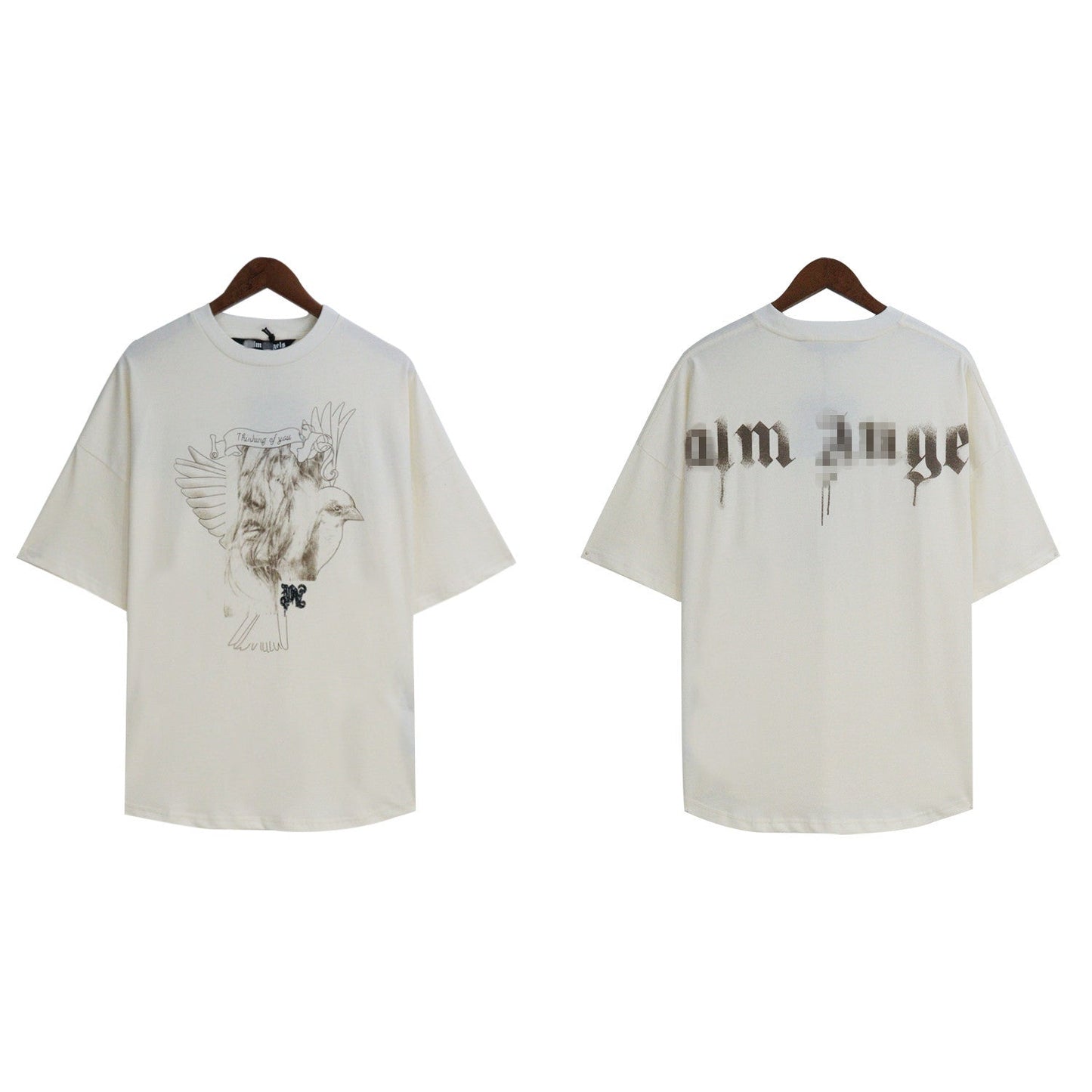Palm Angels T-Shirts Pigeon Flow Lacquer Letter Foam Short Sleeve T-Shirt