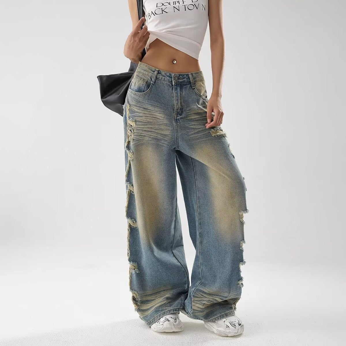Women jeans summerhigh waistloose holes