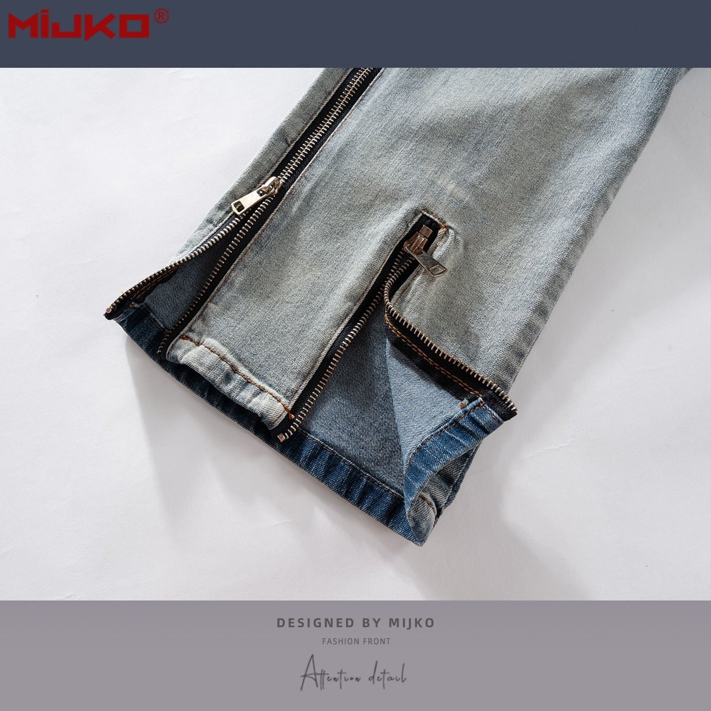MIJKO Mens Vintage Pants Old Slim Fit Zipper Jeans