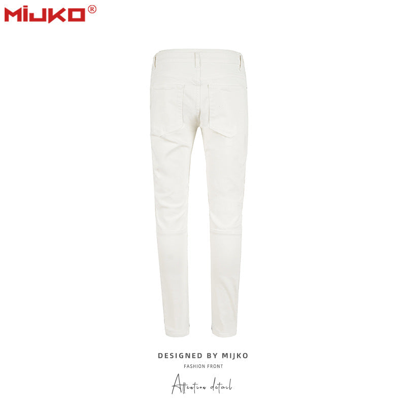 MIJKO Mens Vintage Pants Slim Fit Zip Trim Jeans
