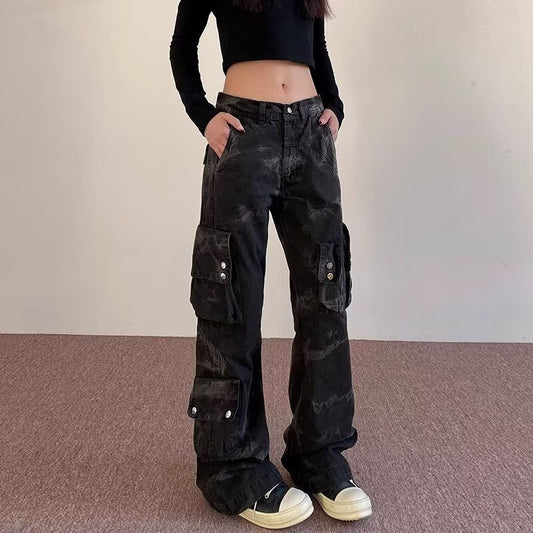 Women's jeans retro multi-pocket overalls for women