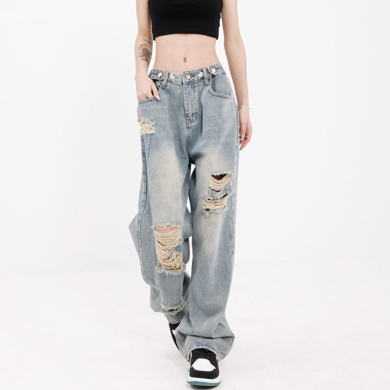 Women jeans retro ripped summerloose