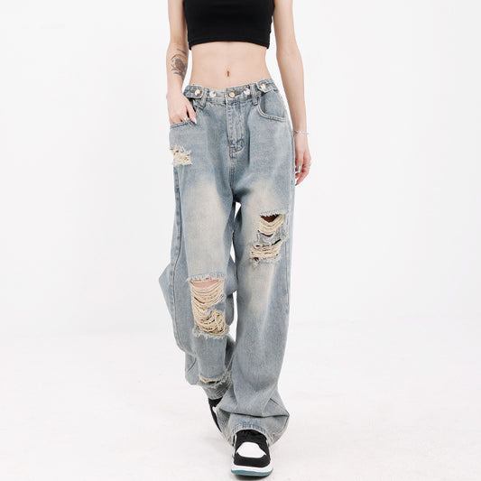 Women jeans retro ripped summerloose