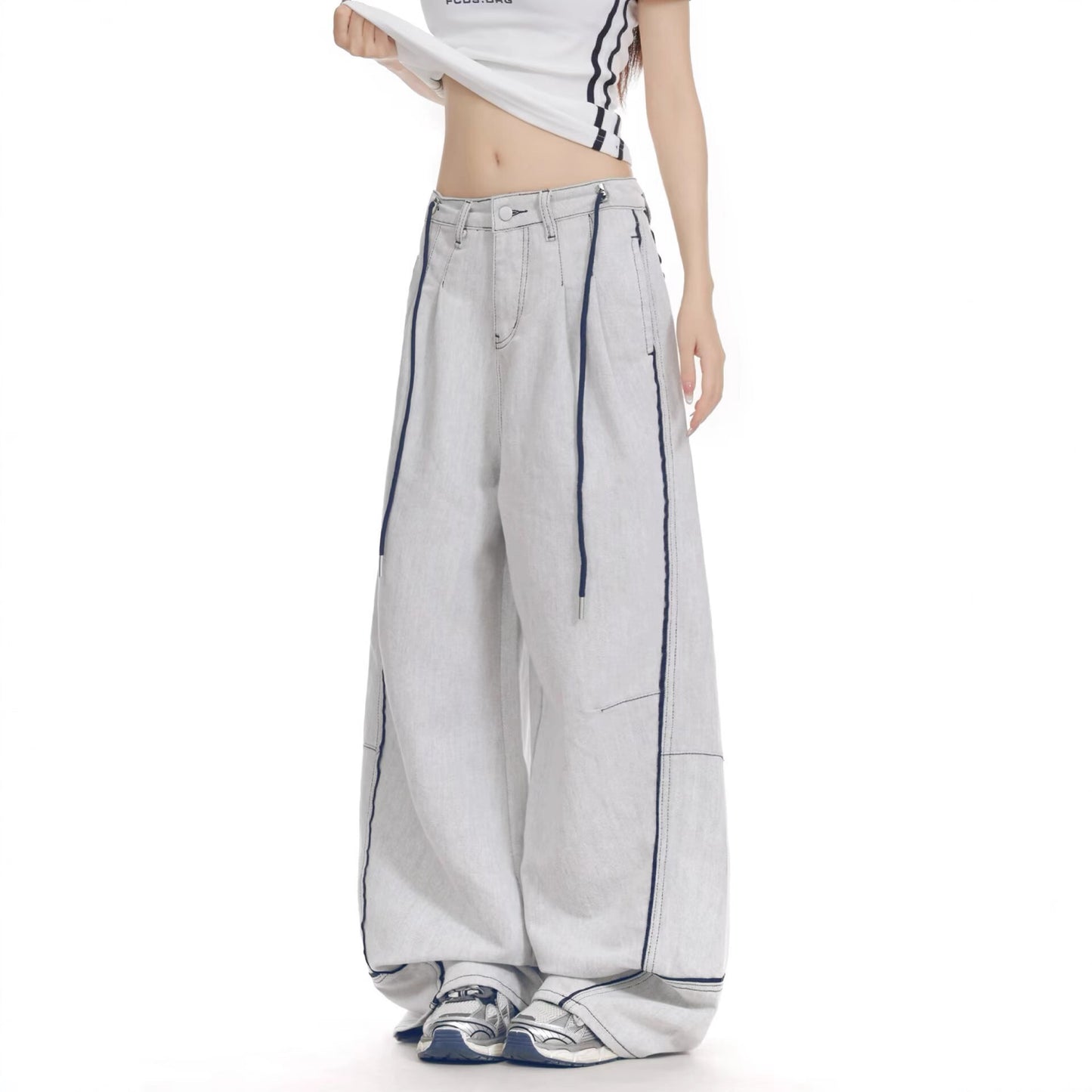 Women jeans patchworkretro topstitch