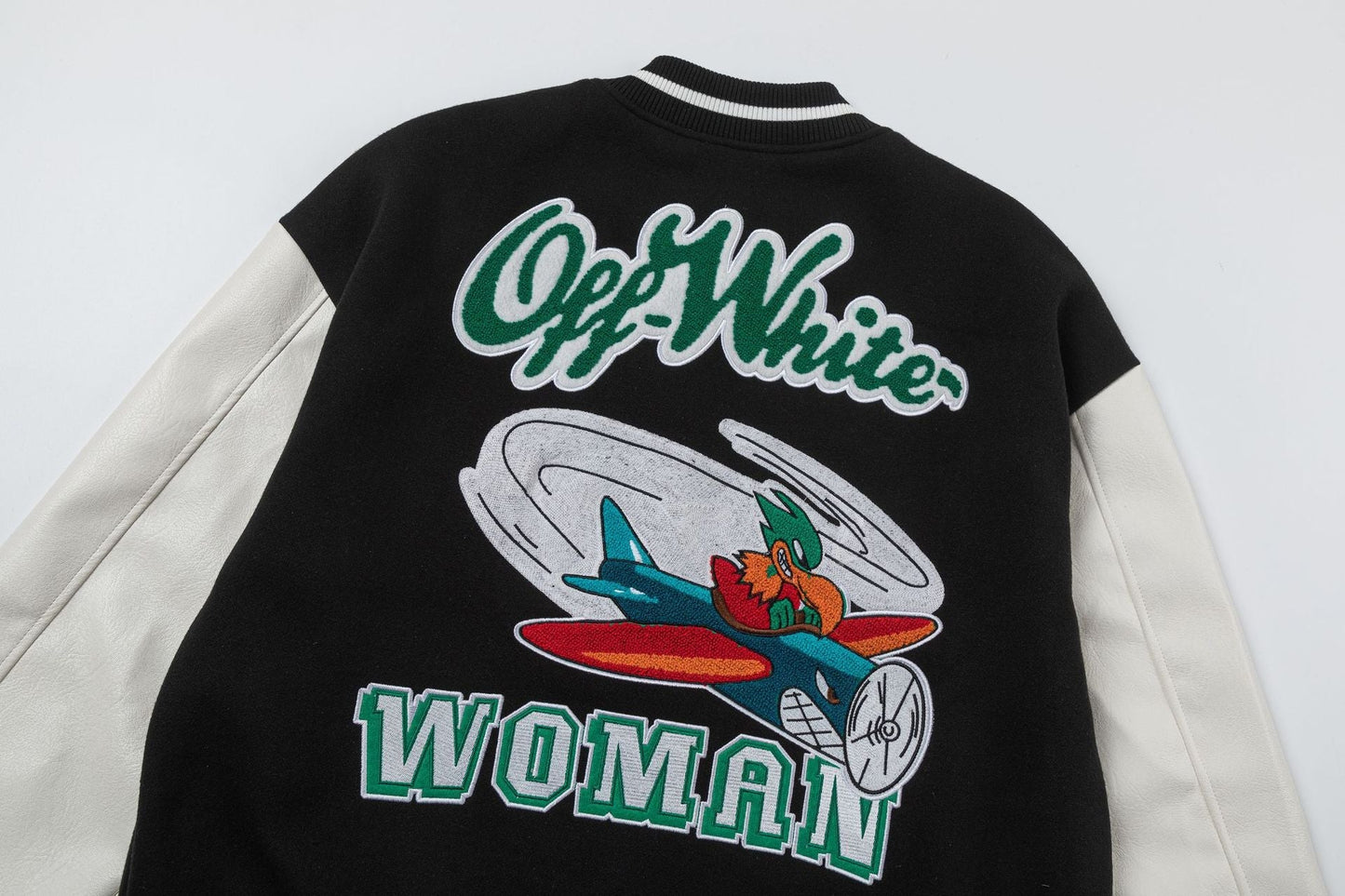 Off White Jacket Spring and Autumn OW Cartoon Bird Pattern Baseball Jacket Jacket