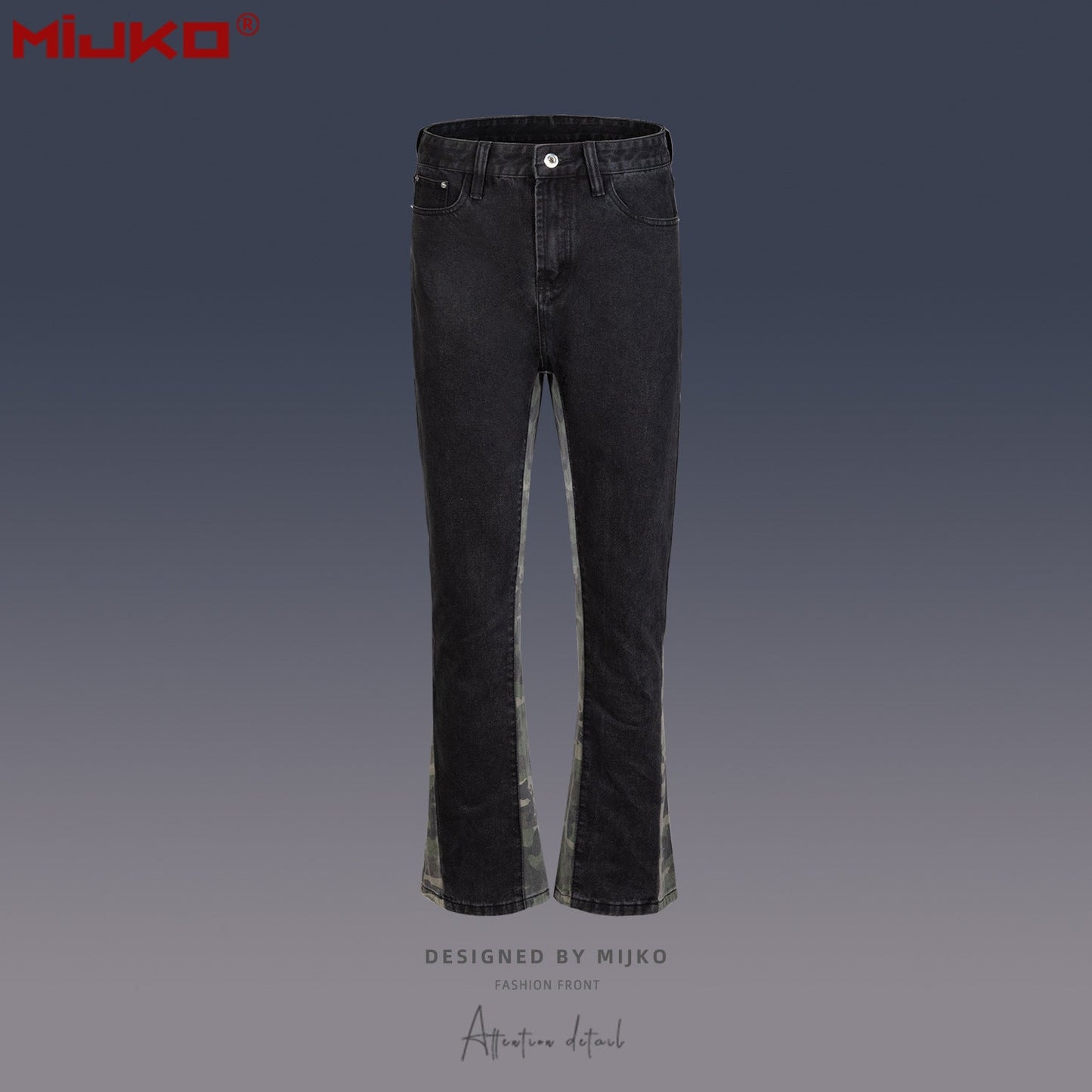 MIJKO Men Vintage Pants Camouflage Splicing Slim-Fit Casual Jeans