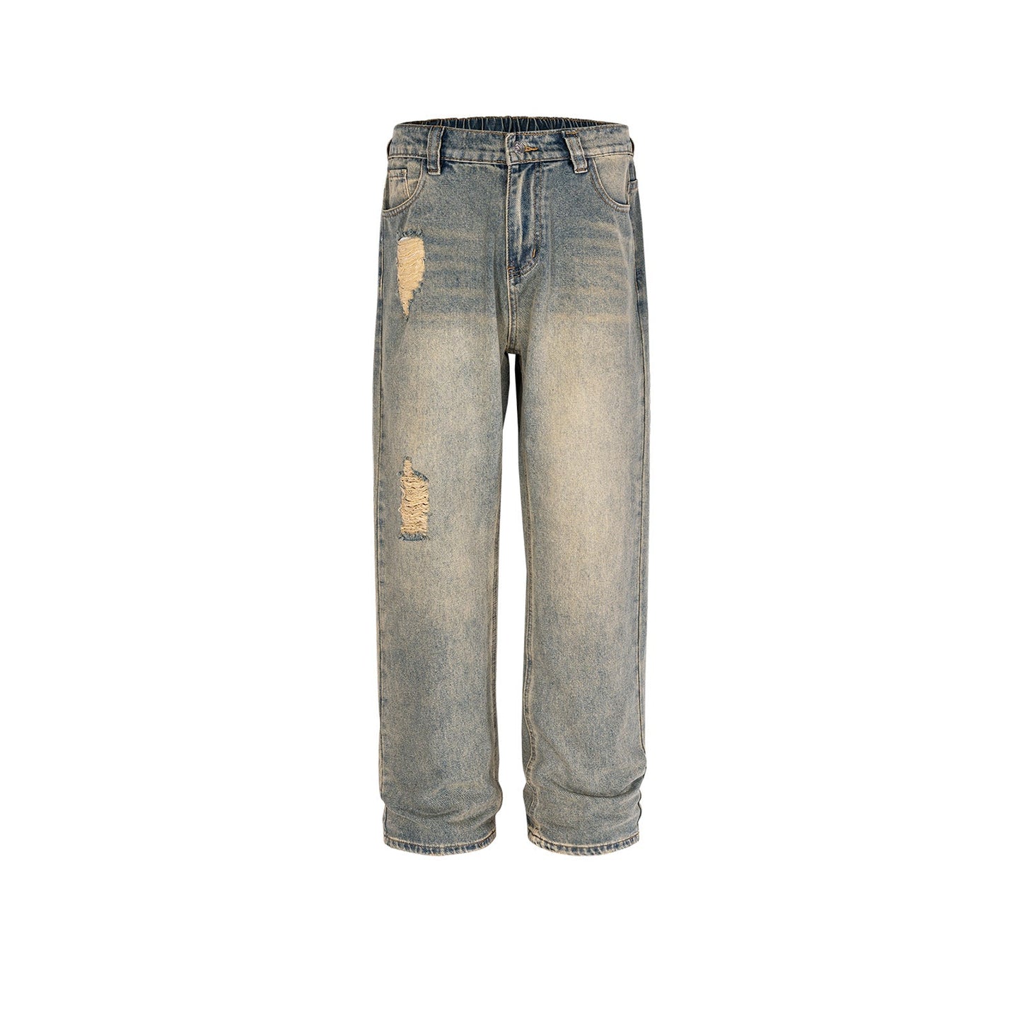 MIJKO Men's Vintage Pants MIJKO ripped trousers men's and women's washed water old jeans