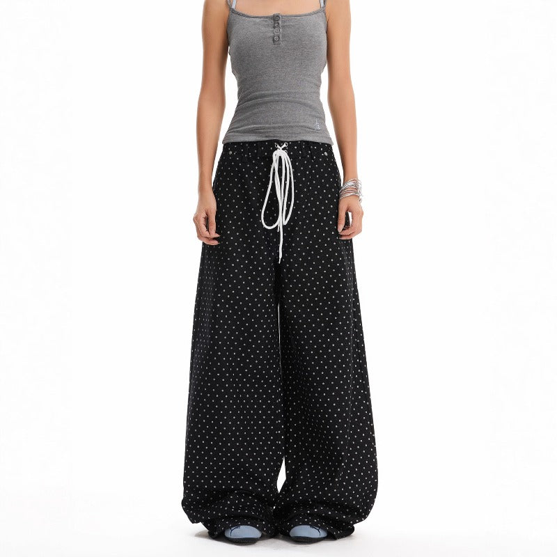 Women jeans drawstring polka dot loose