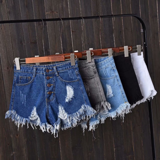 Women jeans summer high waist raw edge loose