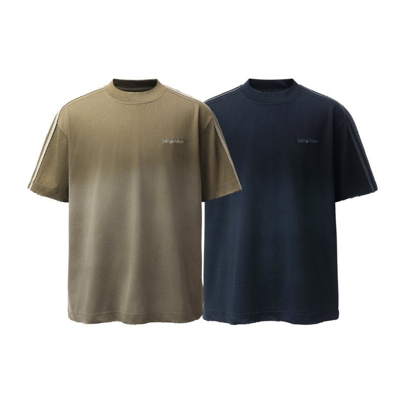 Men's t-shirt: american retro heavyweight double yarn logo embroidery spray-dye design, men's high street loose fit short sleeve tee