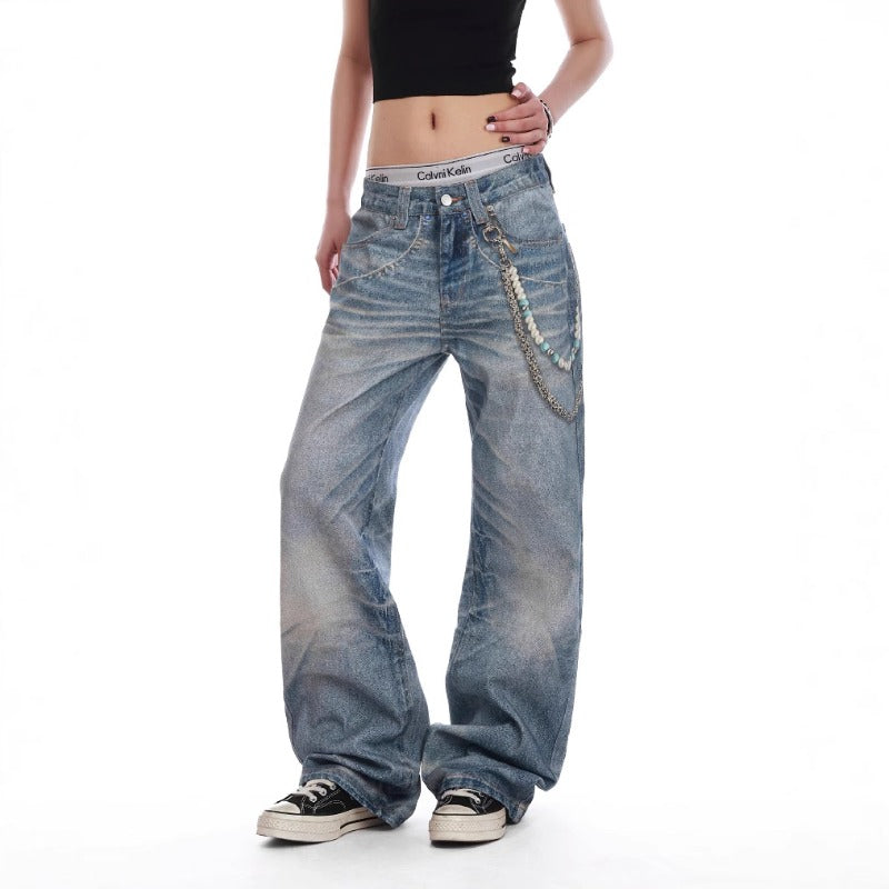 Women jeans summerretro3d chain pendant printing