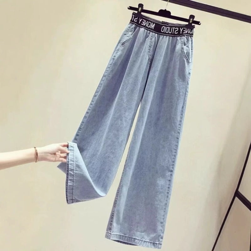 Women's jeans women's spring and summer high-waisted wide-leg pants