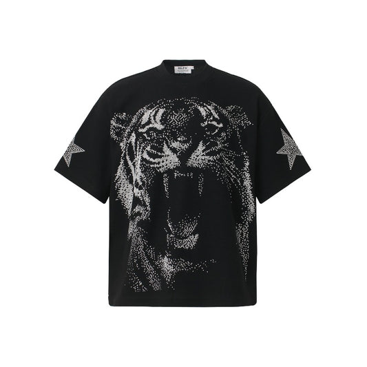 Men t shirt t american retrocouple street trendy graffiti tiger head short sleeve design high street men's loose waffle grids t-shirt