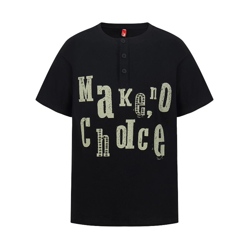 Men's t-shirt - american retro street style, unisex print graphic, faux two-piece design, high street fit, short sleeve tee