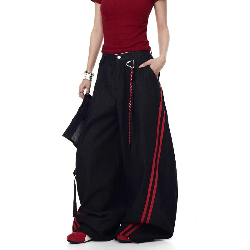 Women jeans removable fart curtain contrasting splicing loose pants