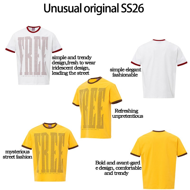 Men's t-shirt - american high street retro streetwear couple style patchwork letter design crew neck slightly loose short sleeve t-shirt