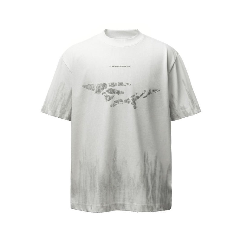 Men's t-shirt: american retro heavyweight double yarn logo print crew neck design, men's high street oversized short sleeve tee