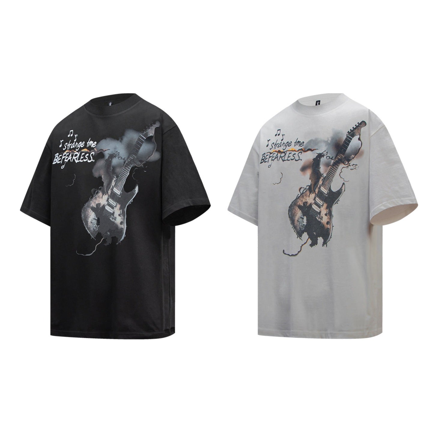 Unisex T-shirts Summer Guitar Figure Men's Loose Short Sleeve T-Shirt