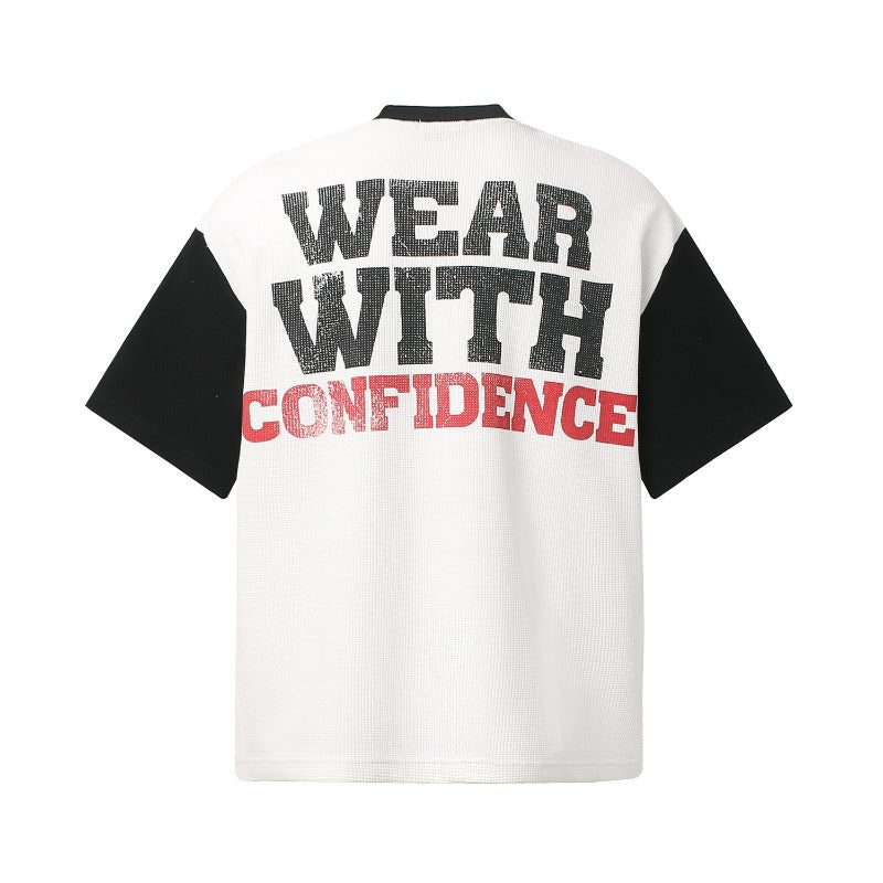 Men t shirt t american retrocouple street trendy waffle grid heart printing design high street men's loose small round neck t-shirt