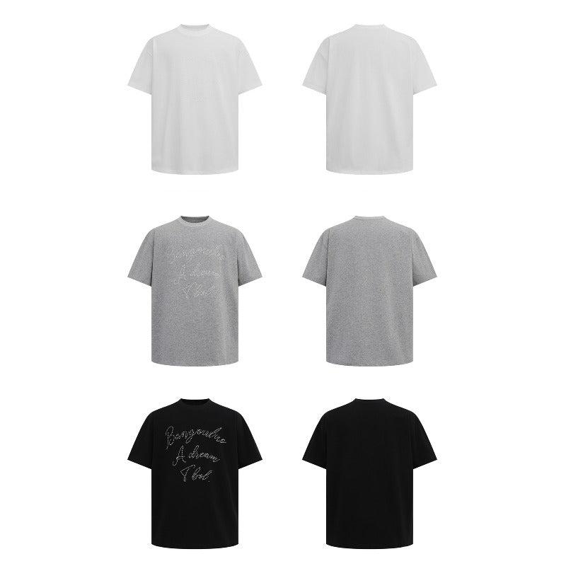 Men's t-shirt: american streetwear summer unisex premium minimalist beaded design loose fit short sleeve tee