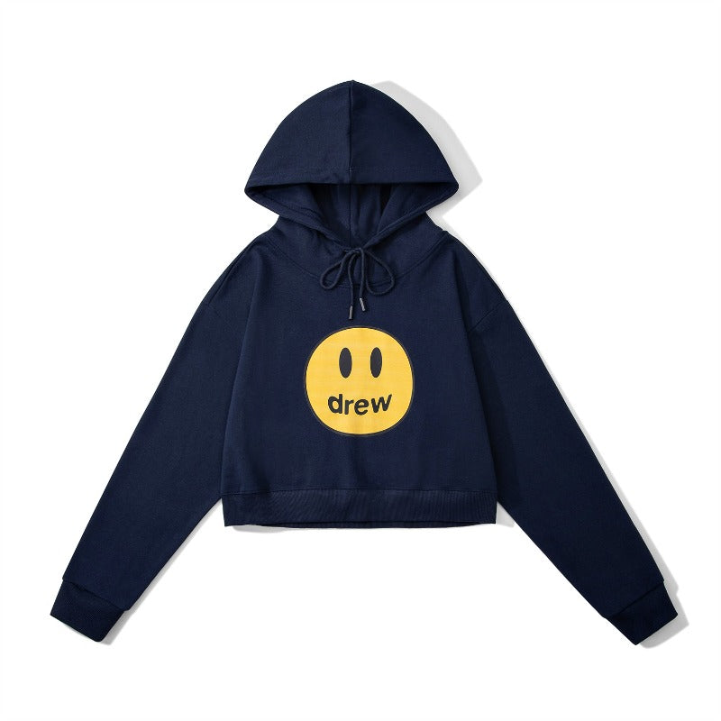 Drew house hoodie - early autumn d@ew smiley face letter print cropped hoodie (women's)