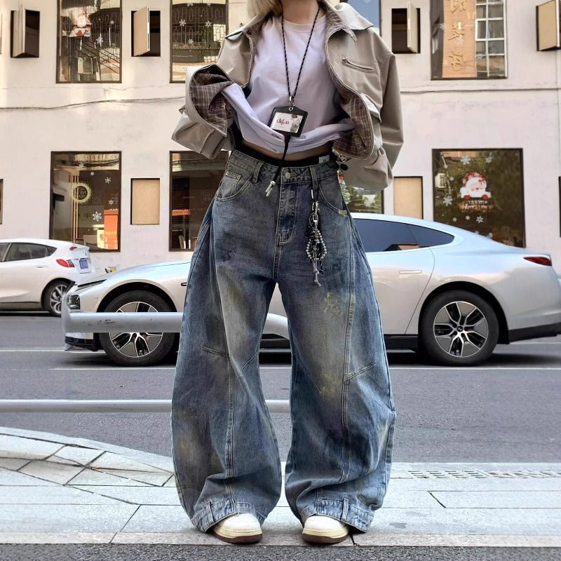 Women's Jeans Retro Women's High Waist Wide Leg Pants