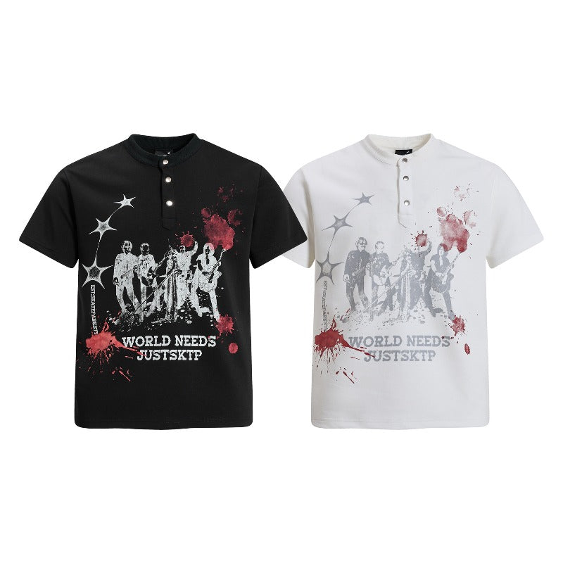 Men's t-shirt - american retro unisex air layer button abstract design - men's high street slim fit short sleeve tee