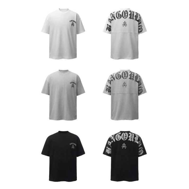 Men's t-shirt - american retro heavyweight double yarn gothic letter print design - men's high street oversized short sleeve tee