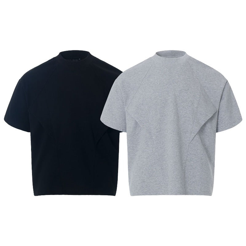 Men's t-shirt - american retro streetwear, unisex, solid color, versatile, deconstructed design, high street style, relaxed fit, short sleeve tee