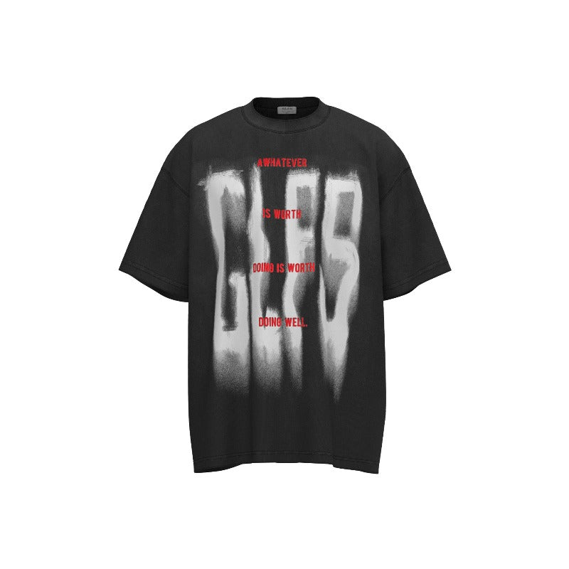 Men t shirt jt american retrocouple street tide washed color letter picture design high street men's loose round neck t-shirt