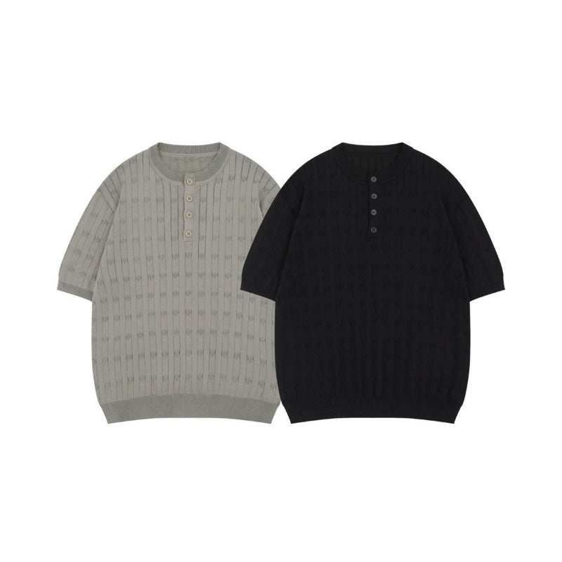 Men t shirt american summer street trendy old money style retropure color design loose men's round neck knitting shirt short sleeve t-shirt