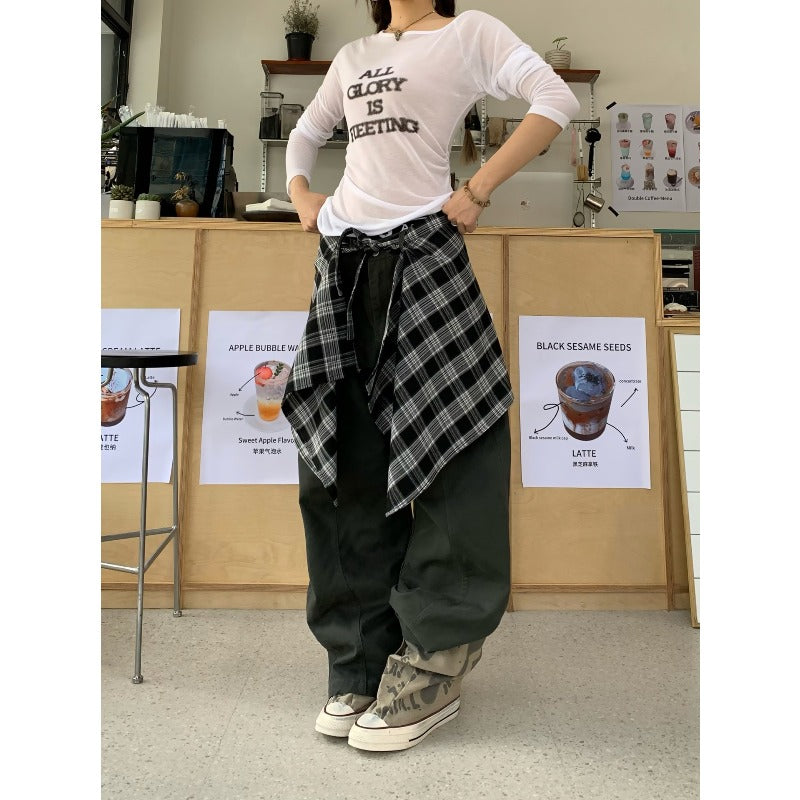 Women jeans retroloose comes with shirt fart curtain