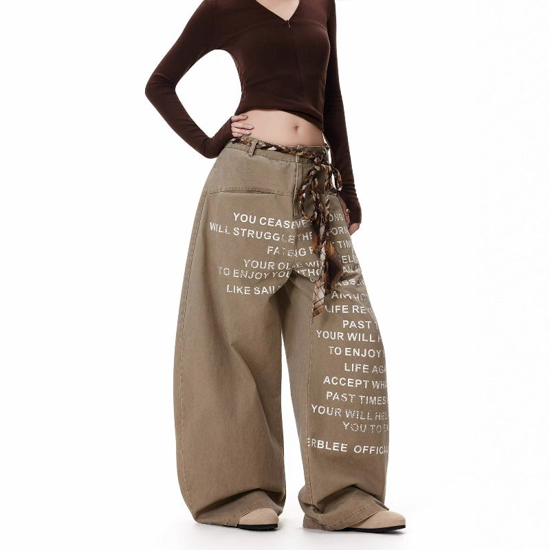 Women jeans retroletter graffiti loose