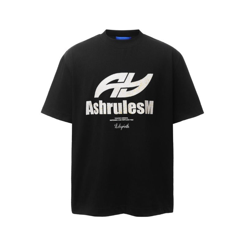 Men's t-shirt - american retro heavyweight double yarn distressed letter print design - men's high street oversized short sleeve tee