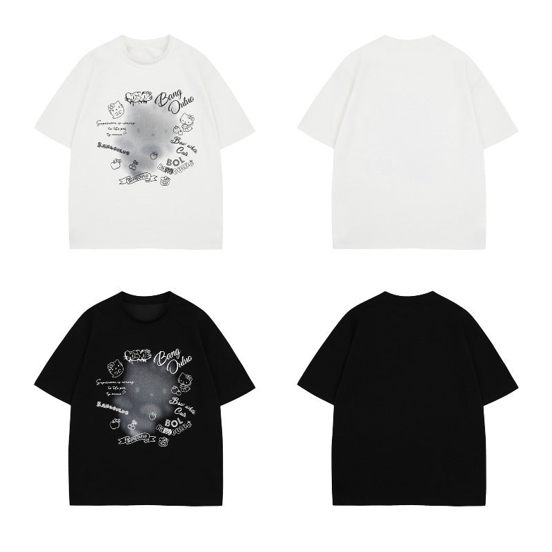Men's t-shirt - american street style, premium summer design with cartoon hello kitty graphic, loose fit short sleeve tee