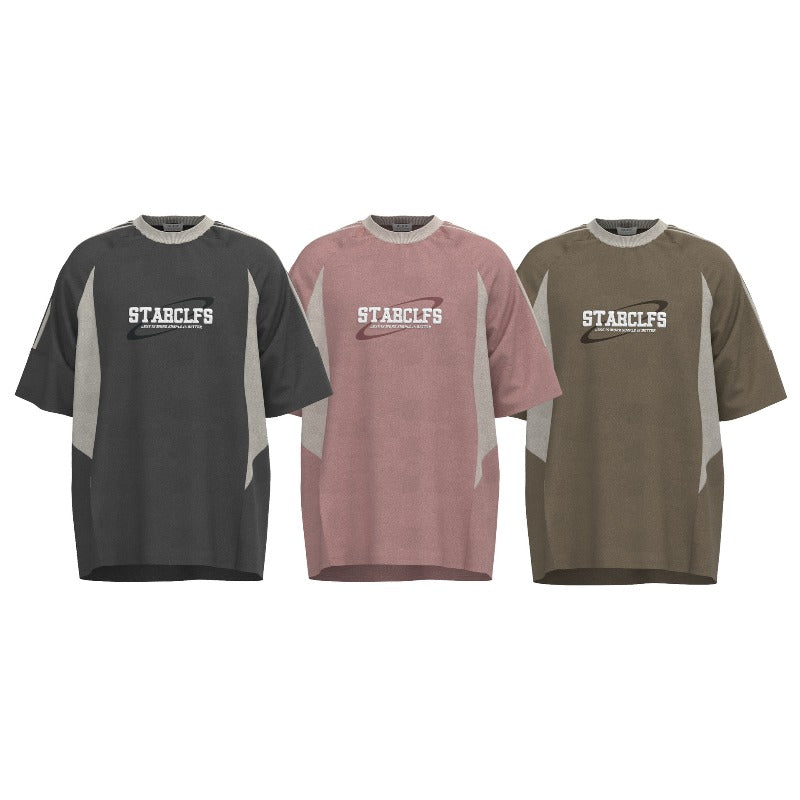 Men's jt american streetwear summer suede letter embroidery premium design loose fit short sleeve t-shirt