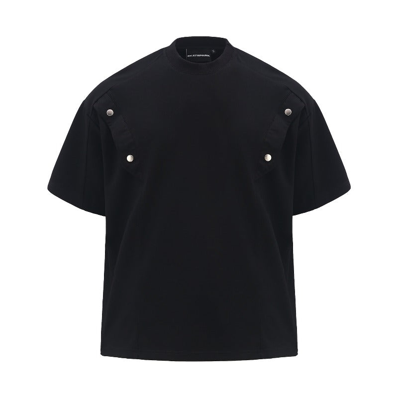Men's t-shirt - american retro streetwear, unisex, metal embellished, deconstructed design, high street oversized short sleeve tee